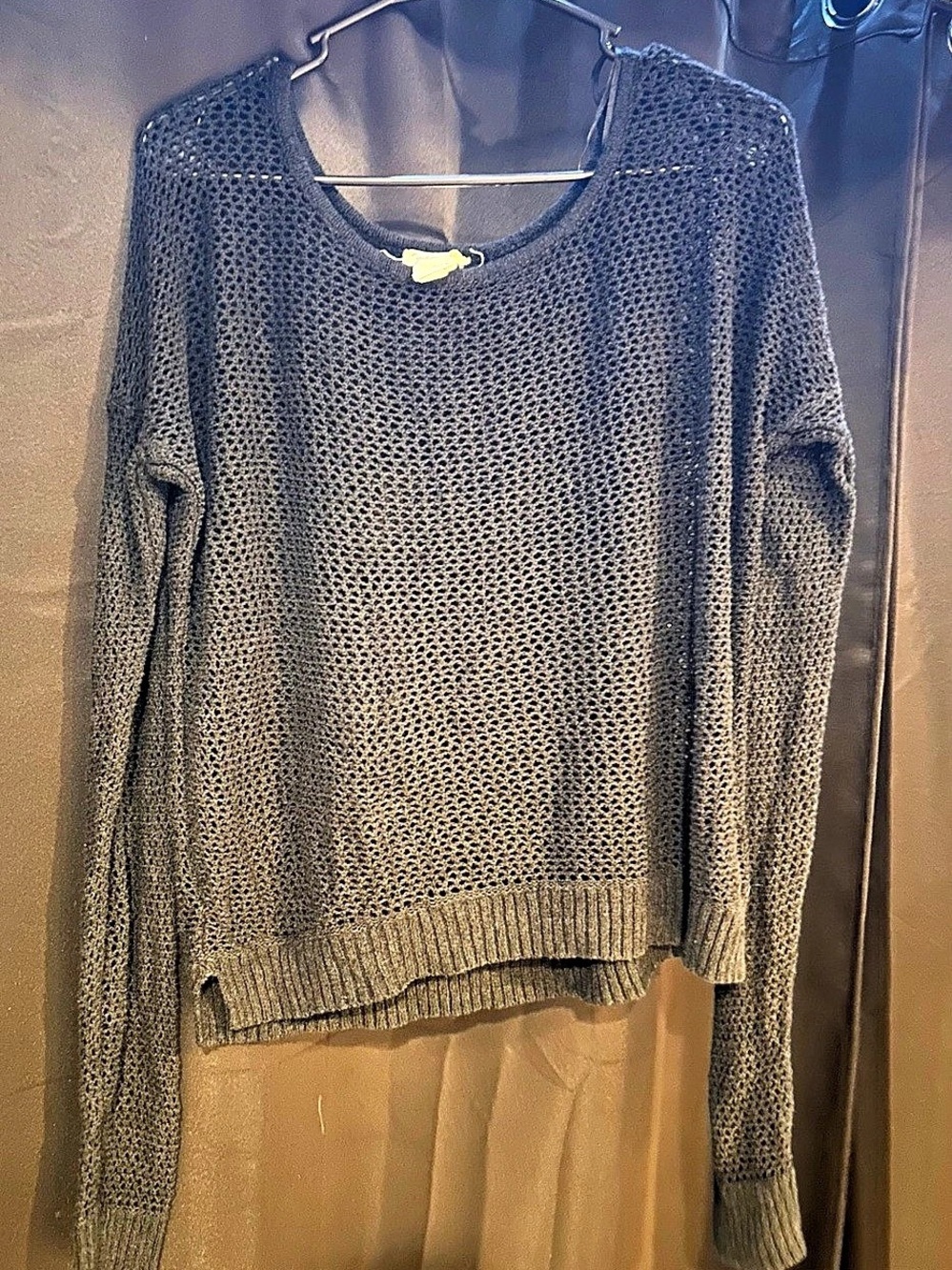 Mudd Y2K Open Knit Scoop Neck Sweater in Black Size Large